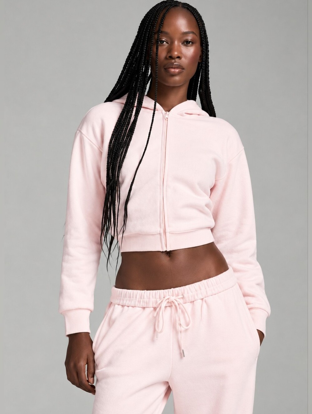 ❤️ SKIMS COTTON FLEECE CLASSIC PALE PINK CROPPED SWEATSHIRT HOODIE, SMALL